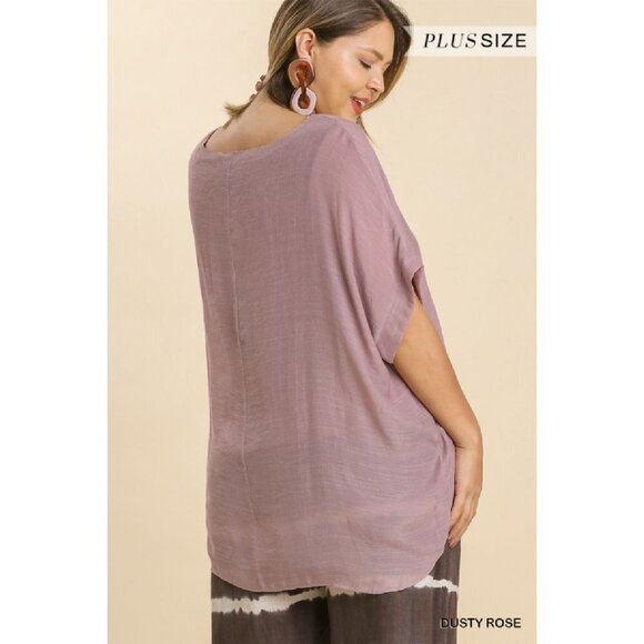 Nwt Umgee Plus Dusty Rose Short Dolman Sleeve Sheer Rounded Neck Lining Top - Picture 4 of 4